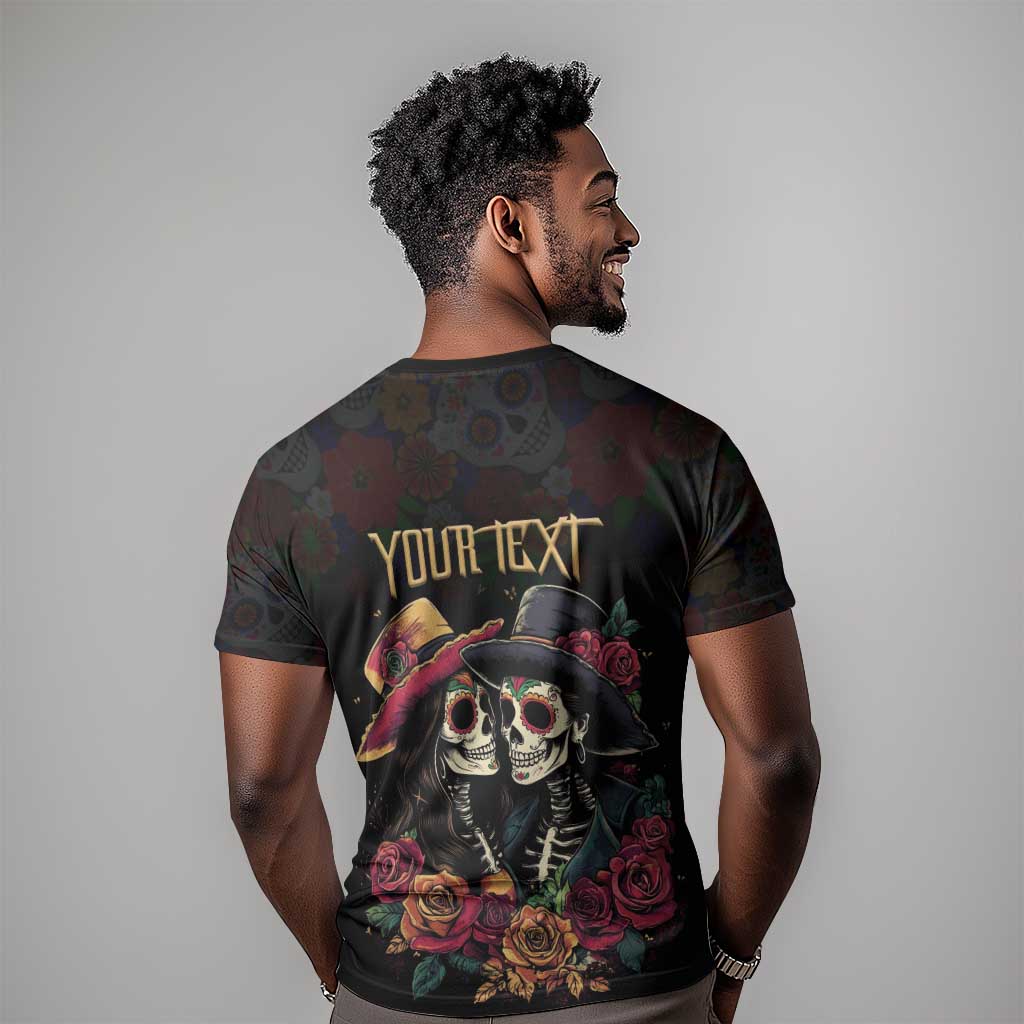 Personalised Sugar Skull Couple Valentine T shirt Roses Romantic Love LT01