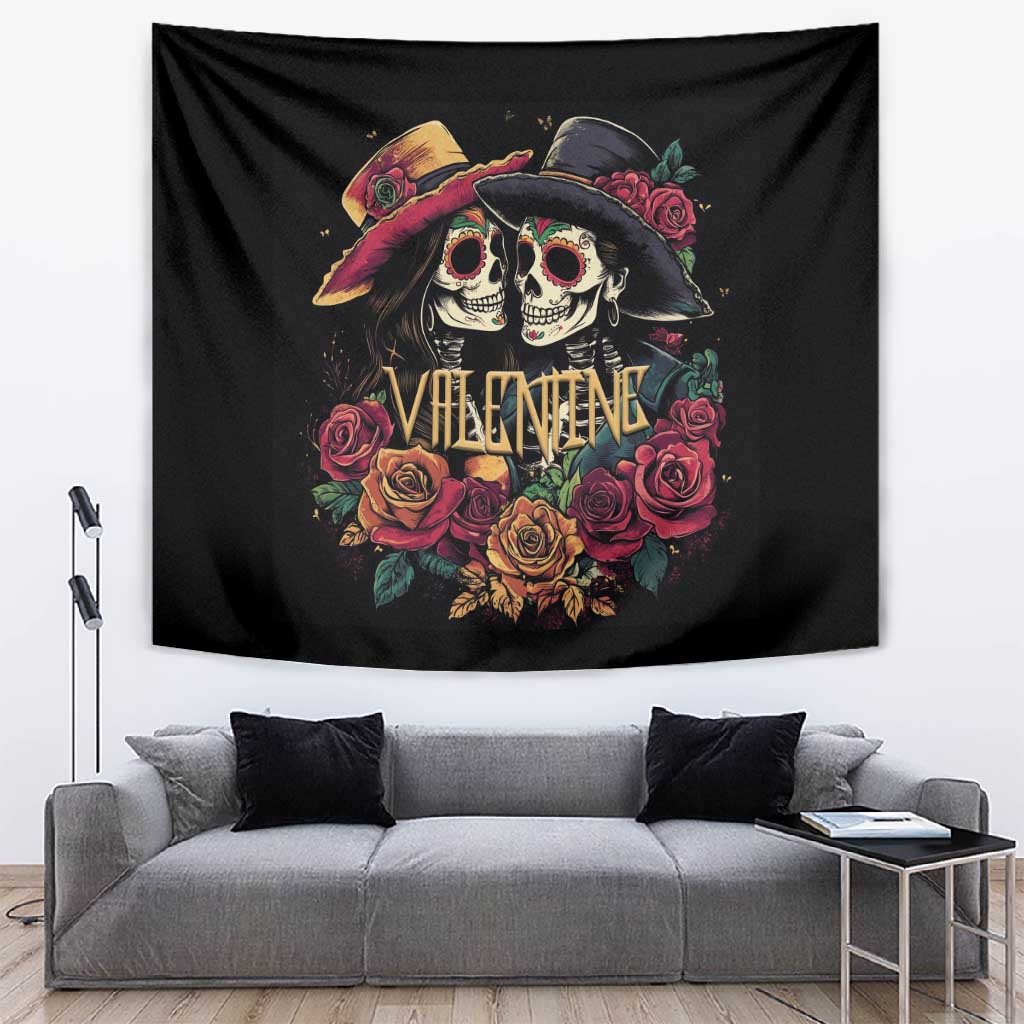 Sugar Skull Couple Valentine Tapestry Roses Romantic Love LT01