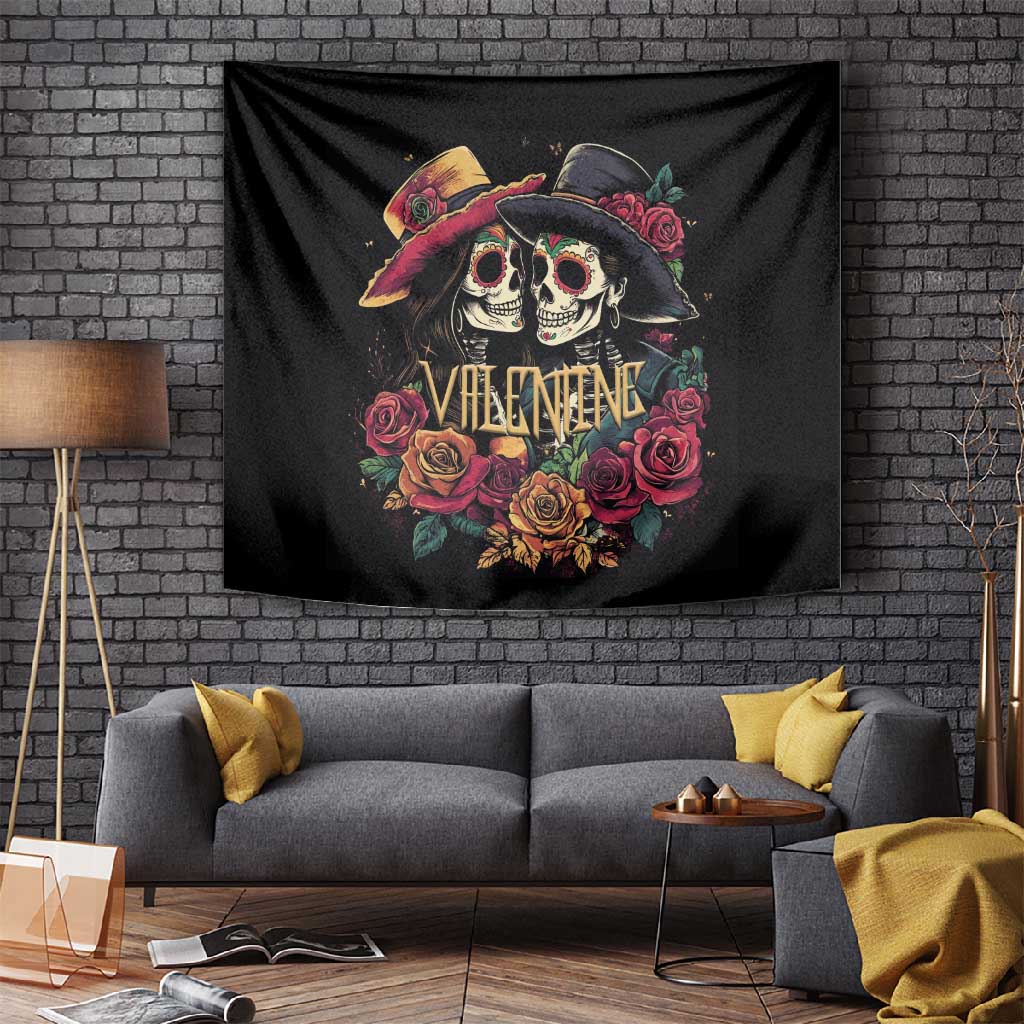 Sugar Skull Couple Valentine Tapestry Roses Romantic Love LT01