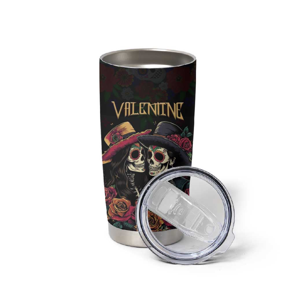 Personalised Sugar Skull Couple Valentine Tumbler Cup Roses Romantic Love LT01