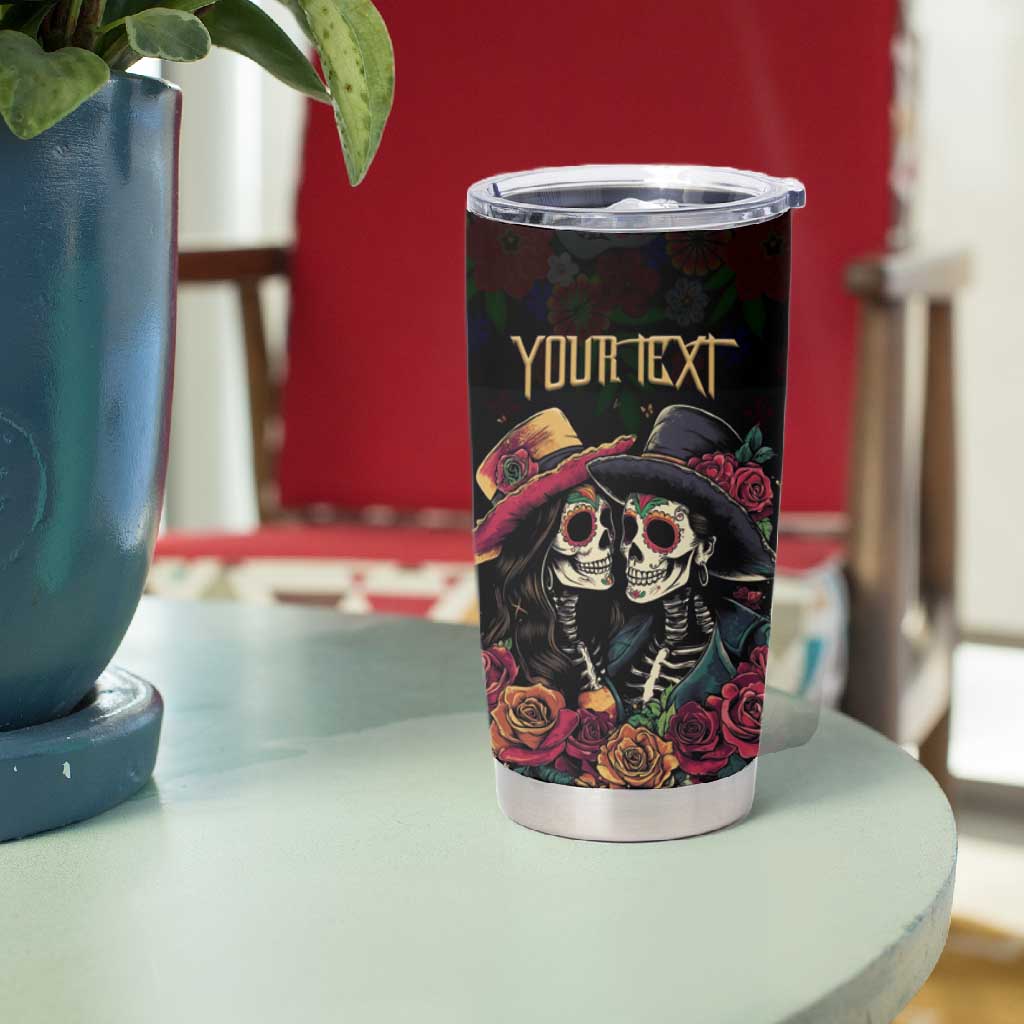 Personalised Sugar Skull Couple Valentine Tumbler Cup Roses Romantic Love LT01