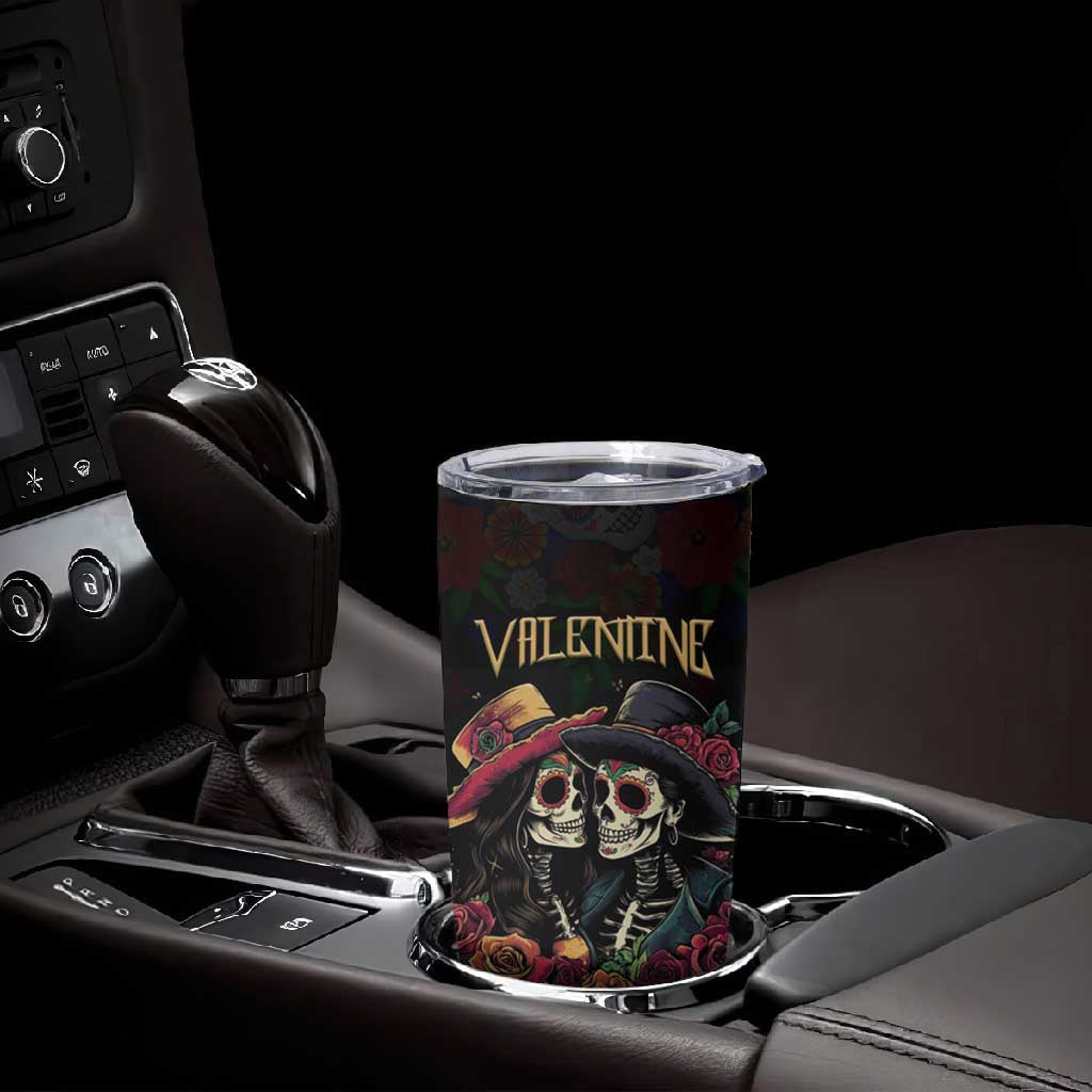 Personalised Sugar Skull Couple Valentine Tumbler Cup Roses Romantic Love LT01