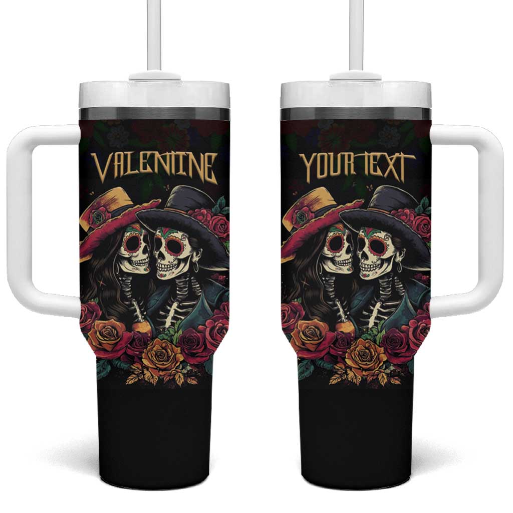 Personalised Sugar Skull Couple Valentine Tumbler With Handle Roses Romantic Love LT01