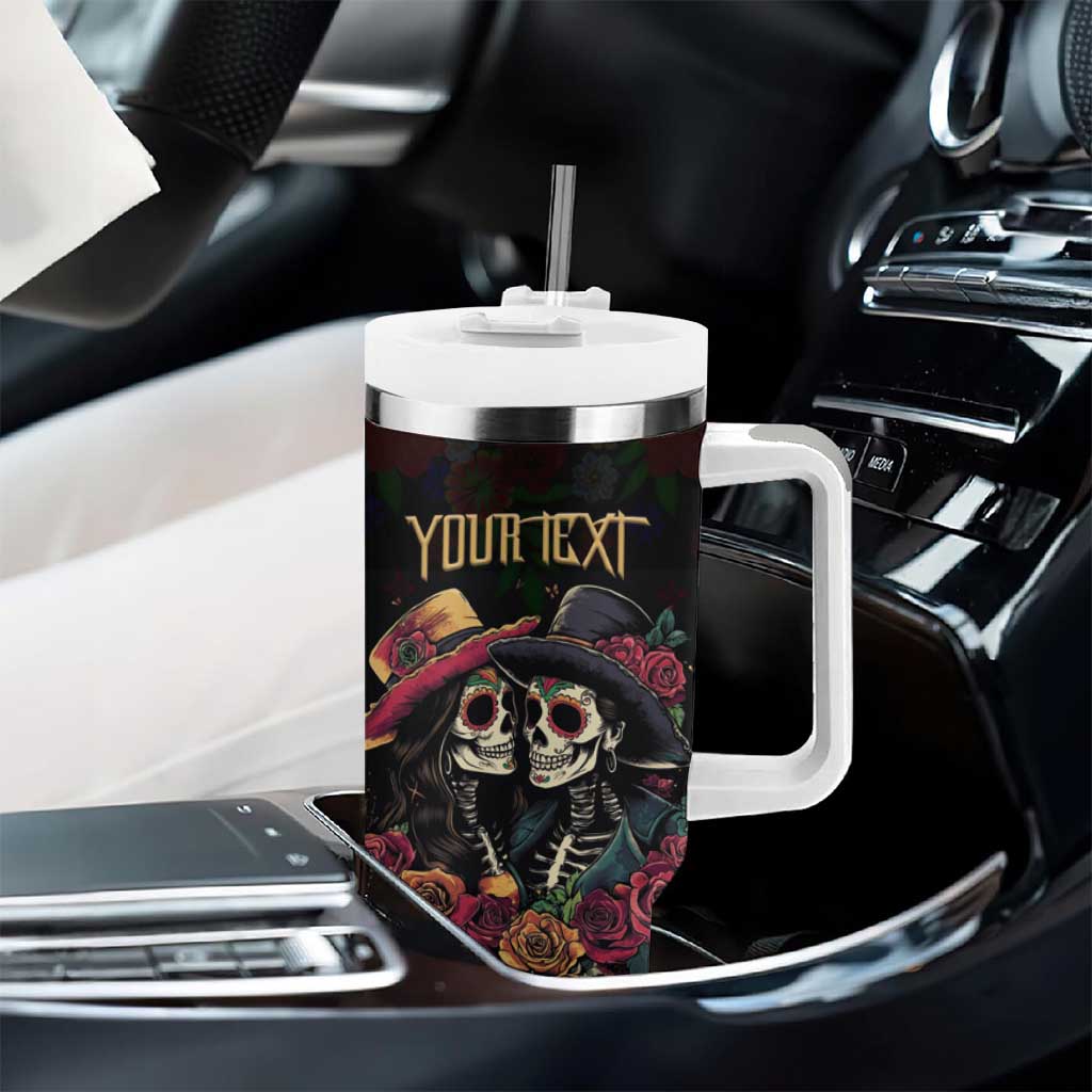 Personalised Sugar Skull Couple Valentine Tumbler With Handle Roses Romantic Love LT01