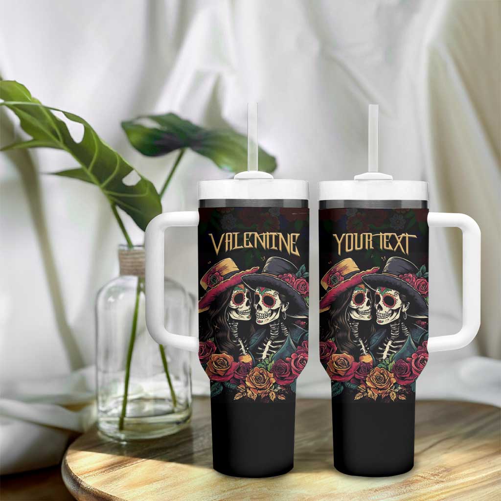 Personalised Sugar Skull Couple Valentine Tumbler With Handle Roses Romantic Love LT01