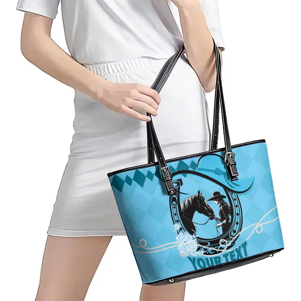 Personalized Kentucky Horse Racing Leather Tote Bag Beauty and The Horse Blue Version LT01