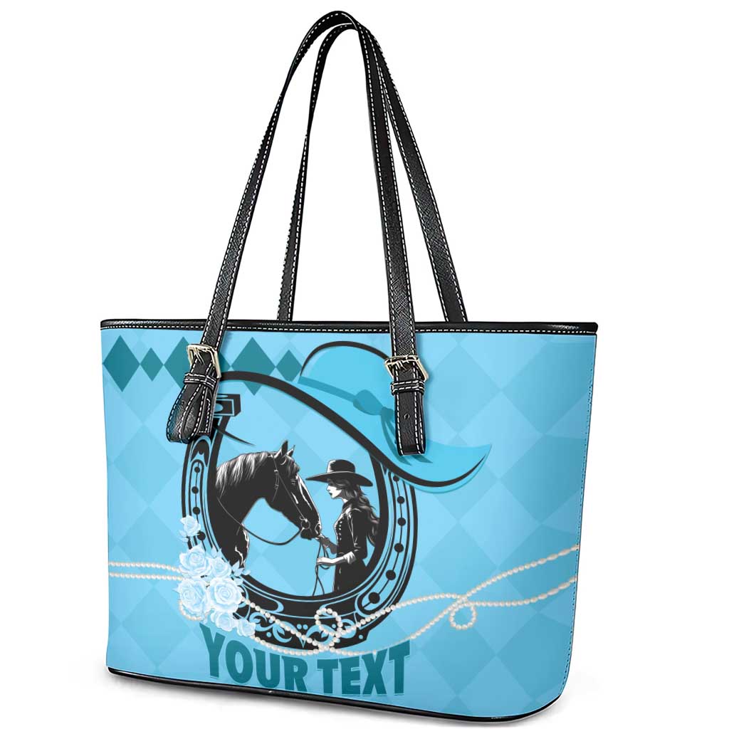 Personalized Kentucky Horse Racing Leather Tote Bag Beauty and The Horse Blue Version LT01