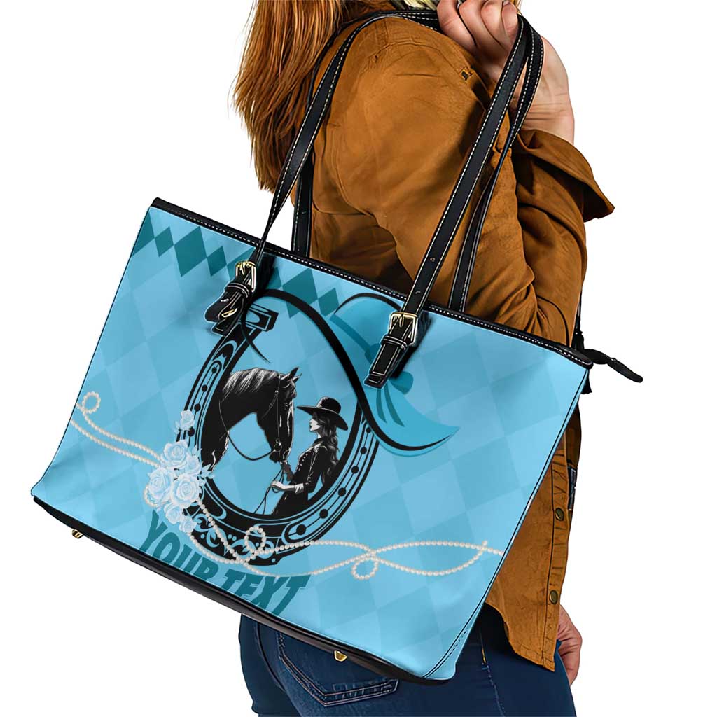 Personalized Kentucky Horse Racing Leather Tote Bag Beauty and The Horse Blue Version LT01