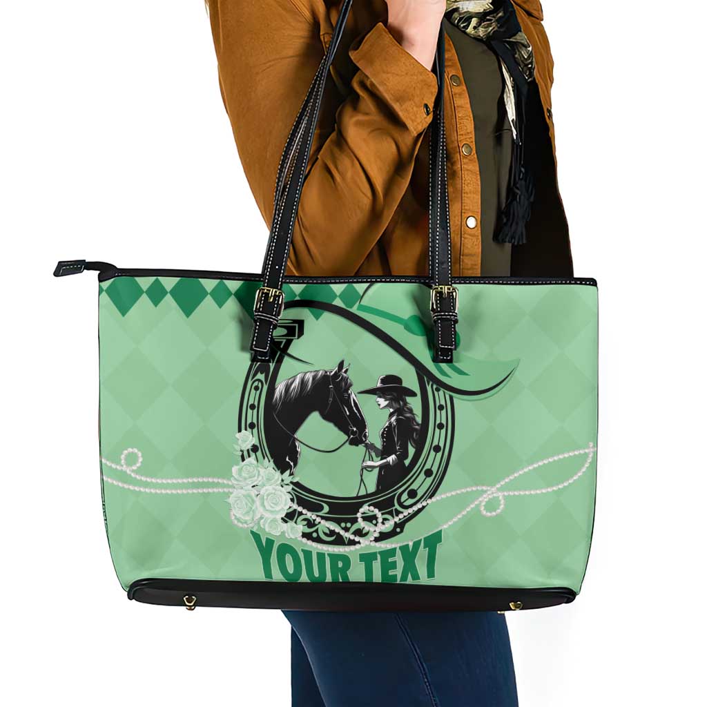 Personalized Kentucky Horse Racing Leather Tote Bag Beauty and The Horse Green Version LT01