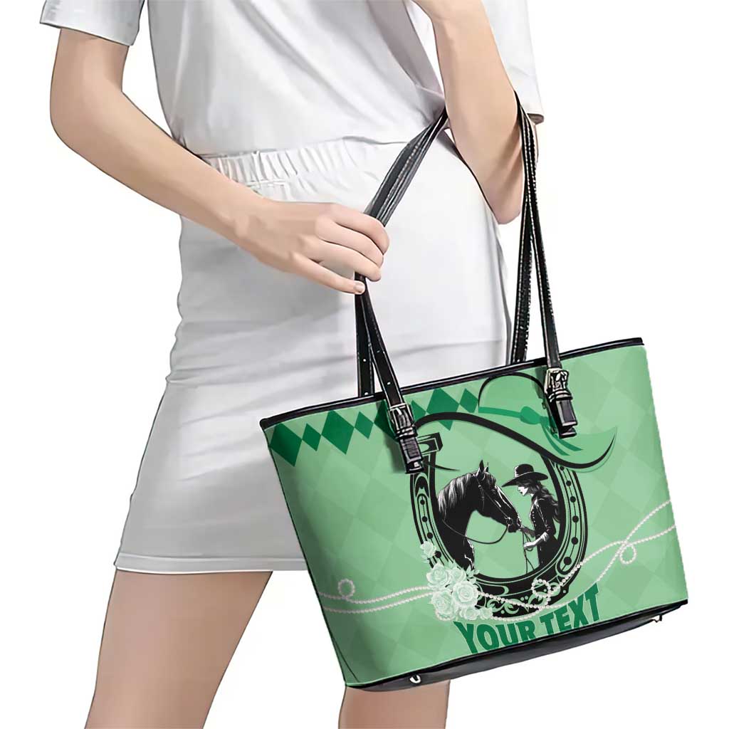 Personalized Kentucky Horse Racing Leather Tote Bag Beauty and The Horse Green Version LT01