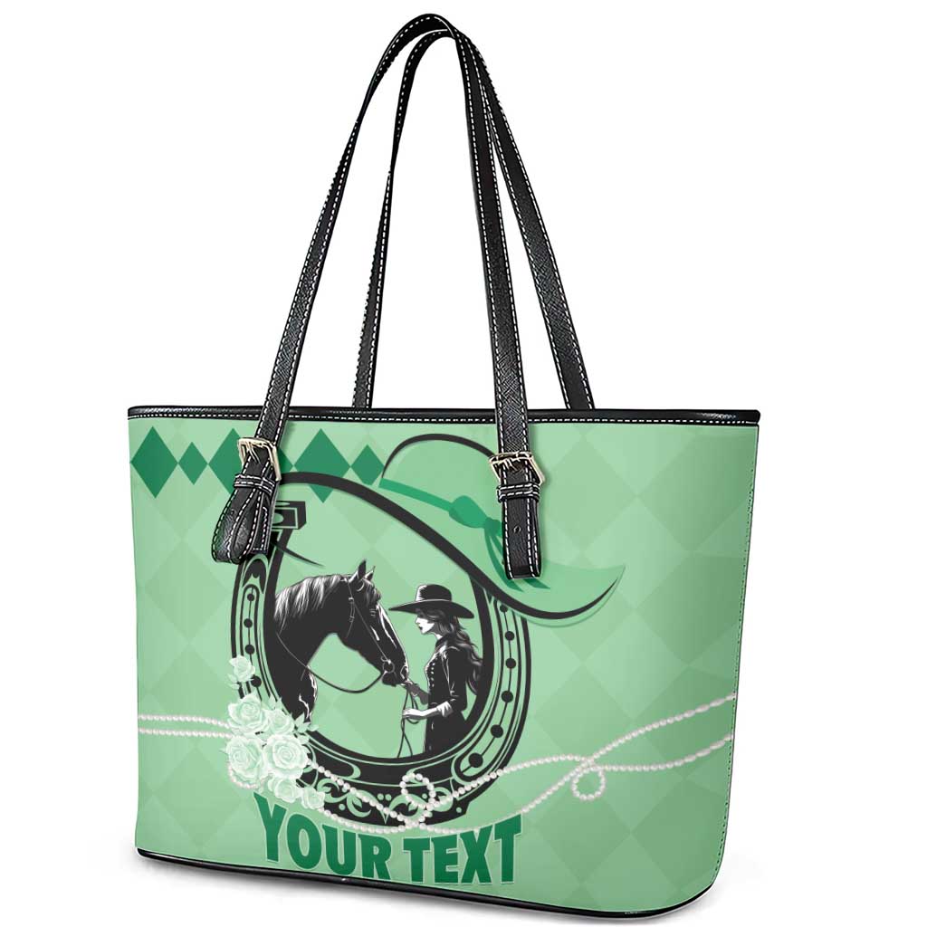 Personalized Kentucky Horse Racing Leather Tote Bag Beauty and The Horse Green Version LT01