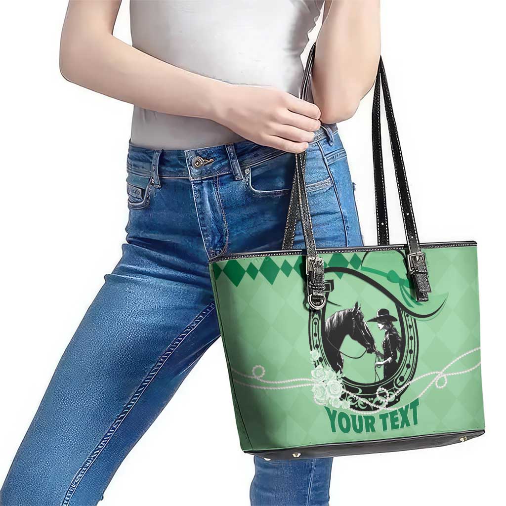 Personalized Kentucky Horse Racing Leather Tote Bag Beauty and The Horse Green Version LT01