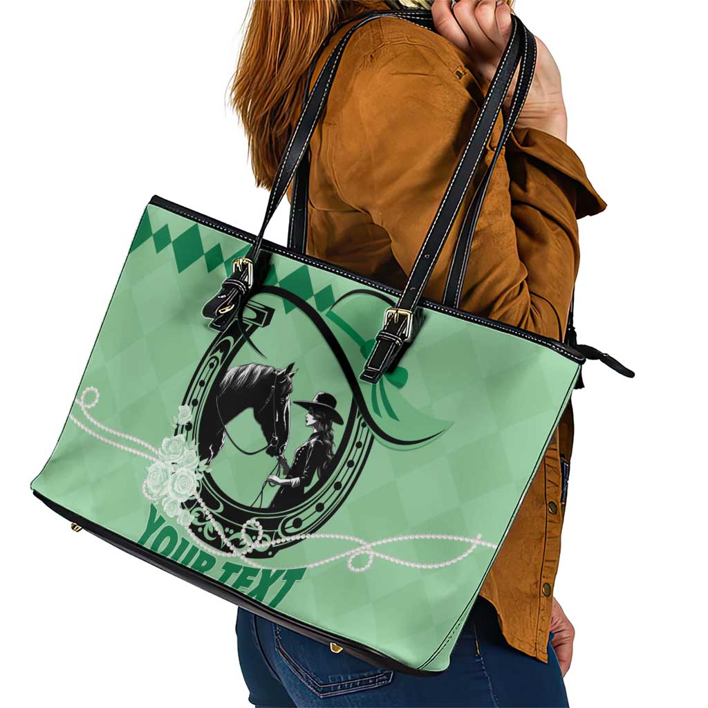 Personalized Kentucky Horse Racing Leather Tote Bag Beauty and The Horse Green Version LT01