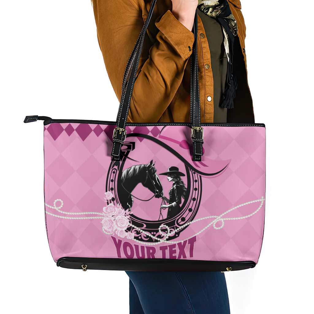 Personalized Kentucky Horse Racing Leather Tote Bag Beauty and The Horse Pink Version LT01