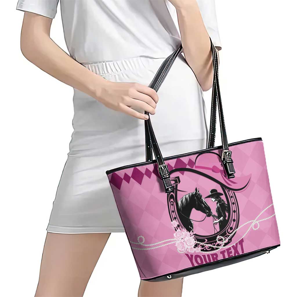Personalized Kentucky Horse Racing Leather Tote Bag Beauty and The Horse Pink Version LT01