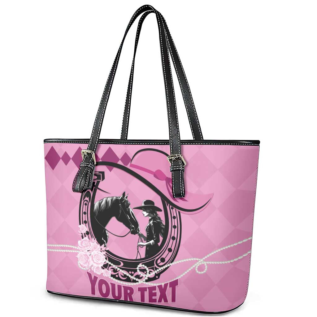Personalized Kentucky Horse Racing Leather Tote Bag Beauty and The Horse Pink Version LT01