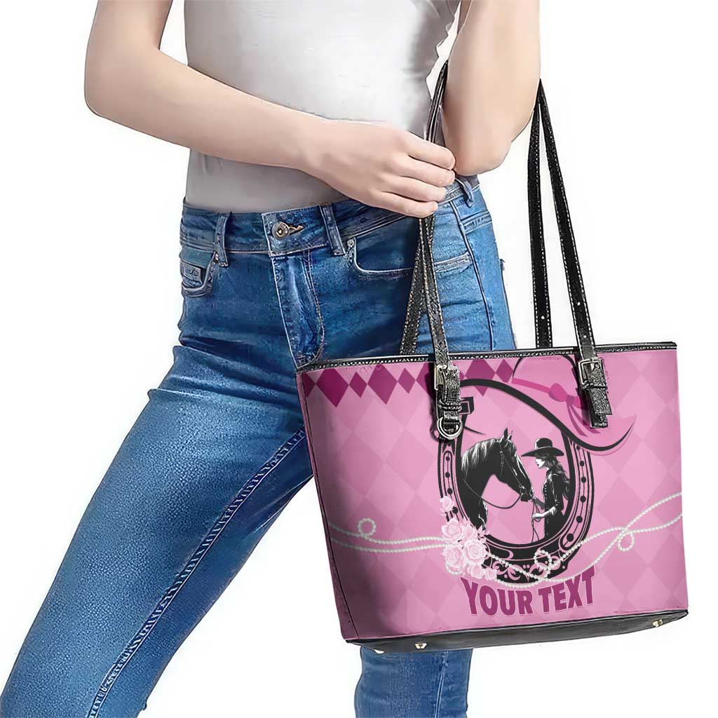 Personalized Kentucky Horse Racing Leather Tote Bag Beauty and The Horse Pink Version LT01