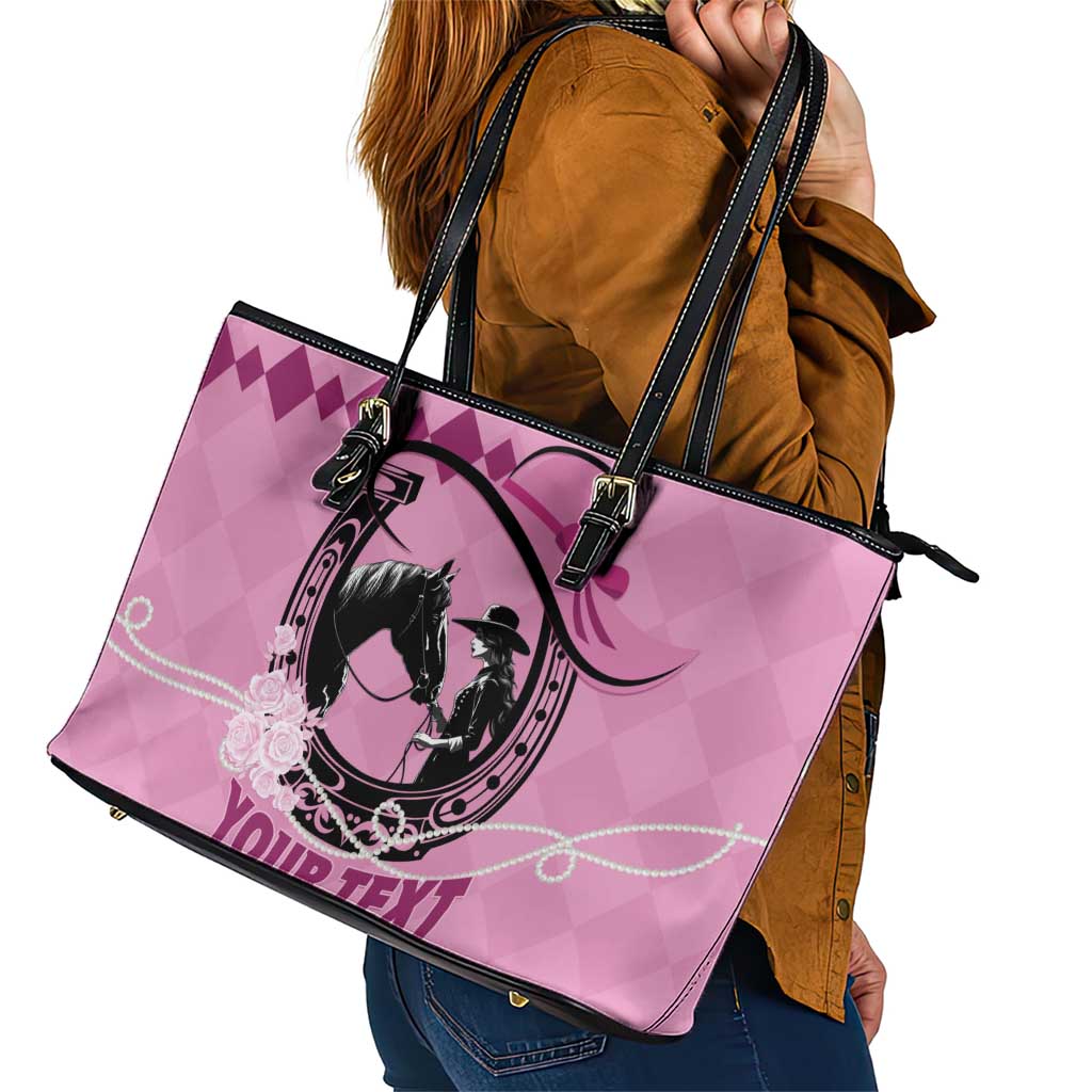 Personalized Kentucky Horse Racing Leather Tote Bag Beauty and The Horse Pink Version LT01