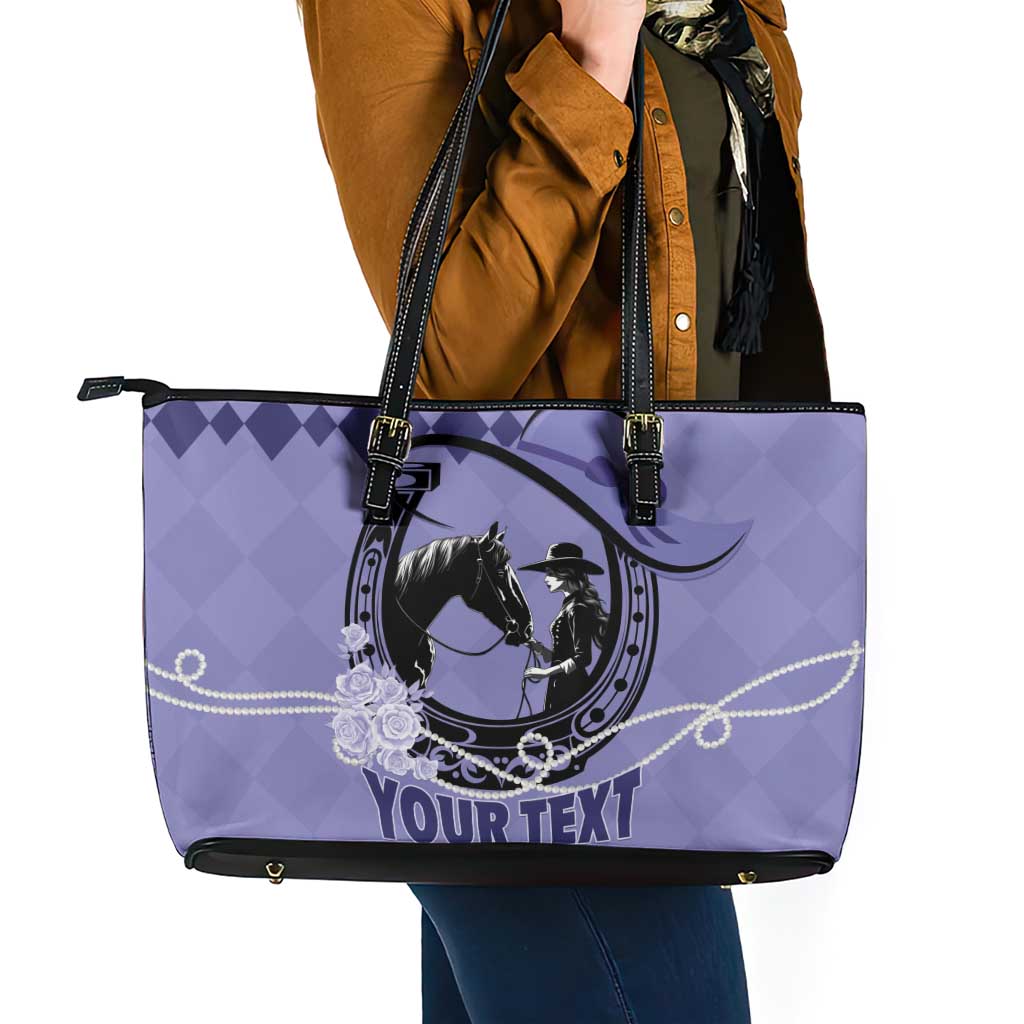 Personalized Kentucky Horse Racing Leather Tote Bag Beauty and The Horse Purple Version LT01