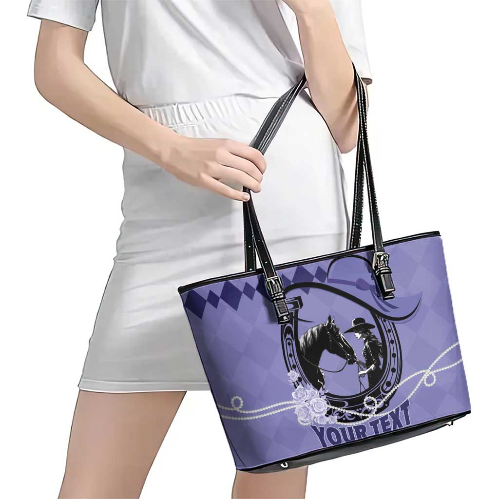 Personalized Kentucky Horse Racing Leather Tote Bag Beauty and The Horse Purple Version LT01