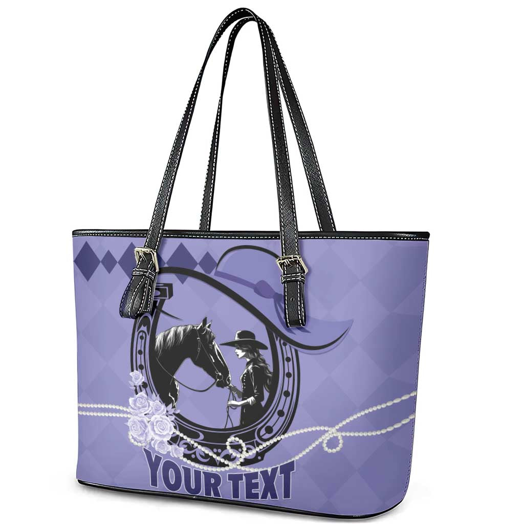 Personalized Kentucky Horse Racing Leather Tote Bag Beauty and The Horse Purple Version LT01