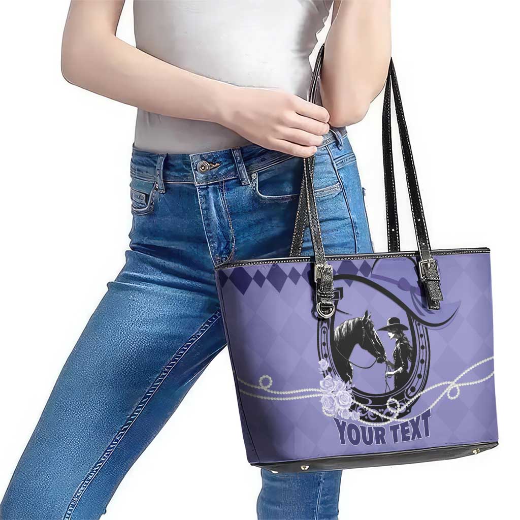 Personalized Kentucky Horse Racing Leather Tote Bag Beauty and The Horse Purple Version LT01