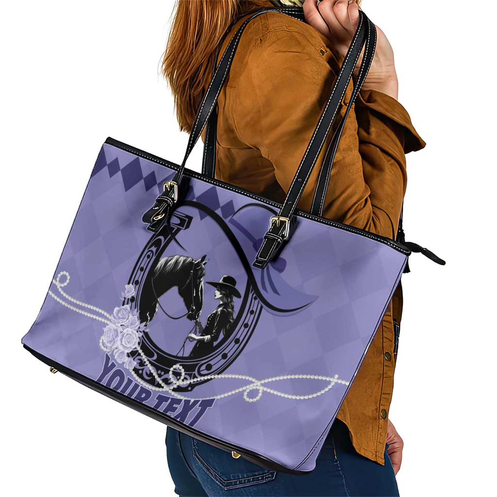 Personalized Kentucky Horse Racing Leather Tote Bag Beauty and The Horse Purple Version LT01