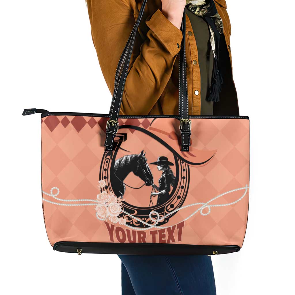 Personalized Kentucky Horse Racing Leather Tote Bag Beauty and The Horse Orange Version LT01