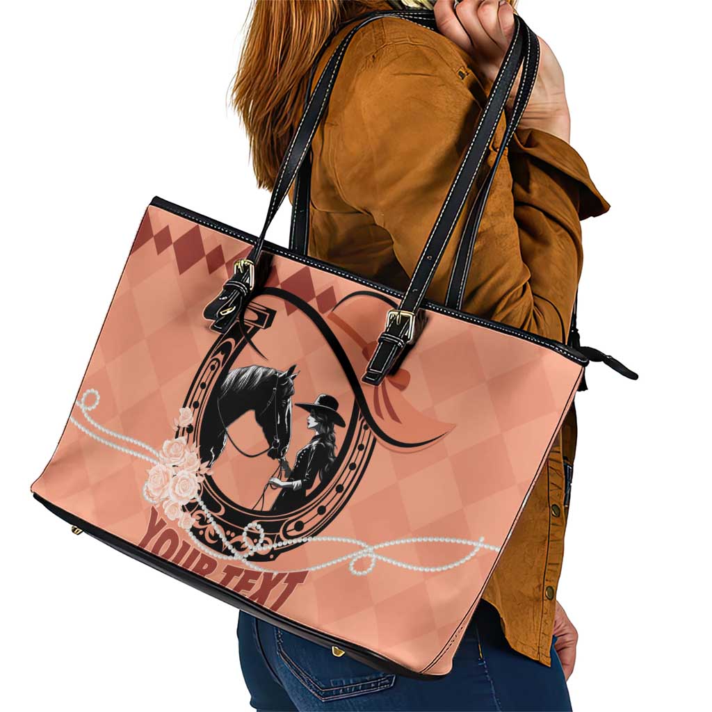 Personalized Kentucky Horse Racing Leather Tote Bag Beauty and The Horse Orange Version LT01