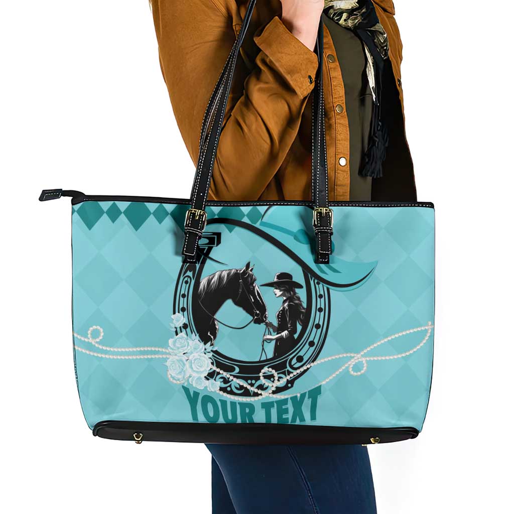 Personalized Kentucky Horse Racing Leather Tote Bag Beauty and The Horse Teal Version LT01