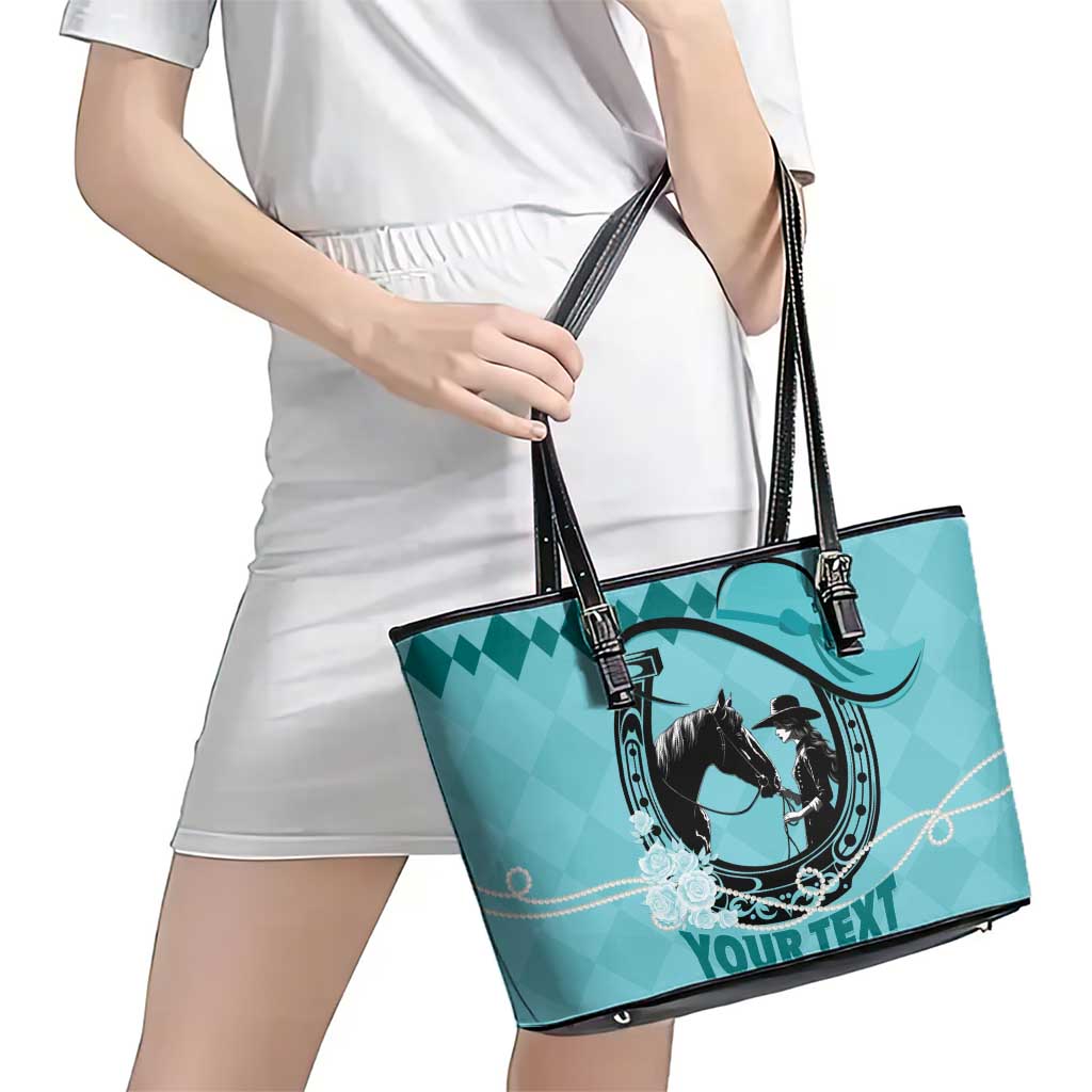 Personalized Kentucky Horse Racing Leather Tote Bag Beauty and The Horse Teal Version LT01