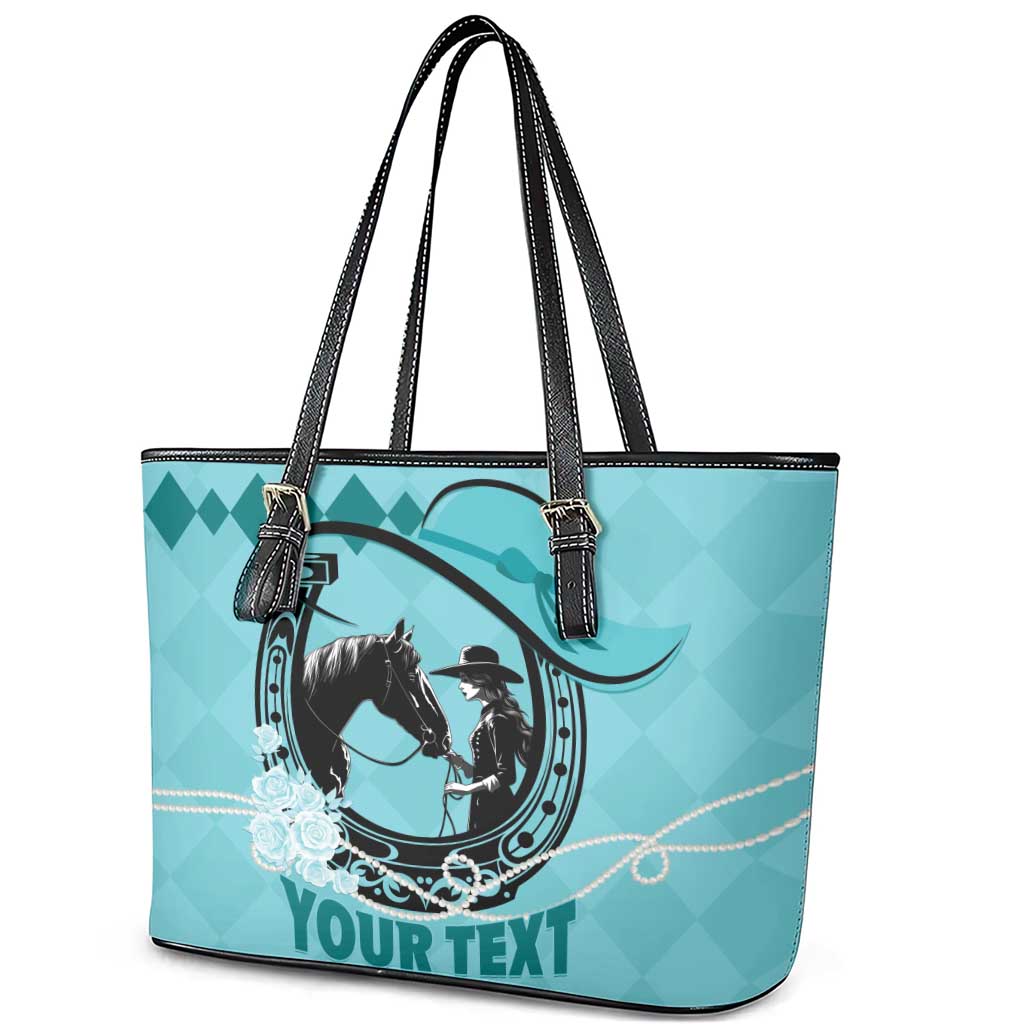 Personalized Kentucky Horse Racing Leather Tote Bag Beauty and The Horse Teal Version LT01