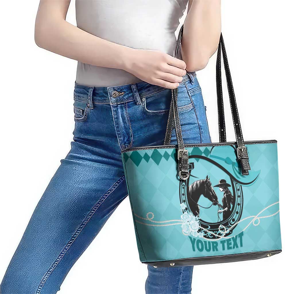 Personalized Kentucky Horse Racing Leather Tote Bag Beauty and The Horse Teal Version LT01