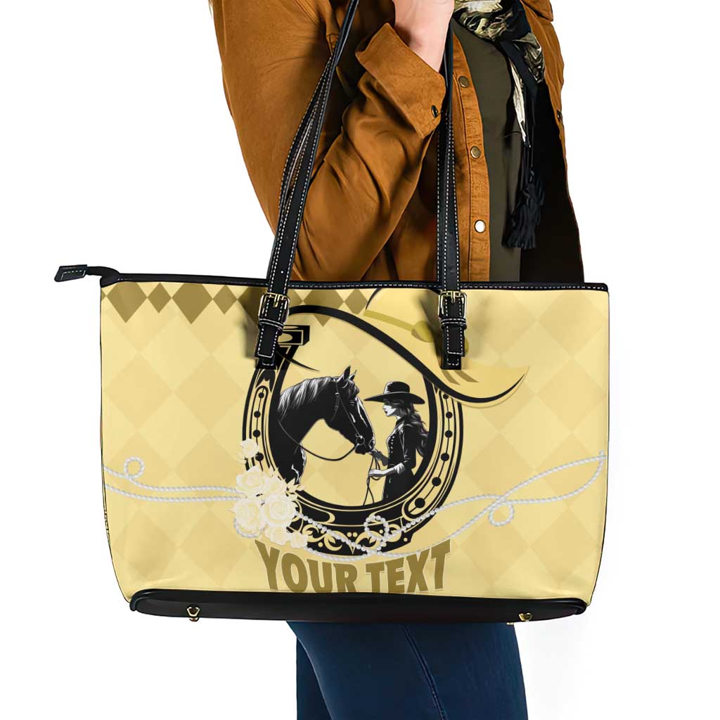 Personalized Kentucky Horse Racing Leather Tote Bag Beauty and The Horse Yellow Version LT01