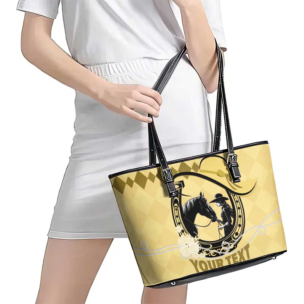 Personalized Kentucky Horse Racing Leather Tote Bag Beauty and The Horse Yellow Version LT01