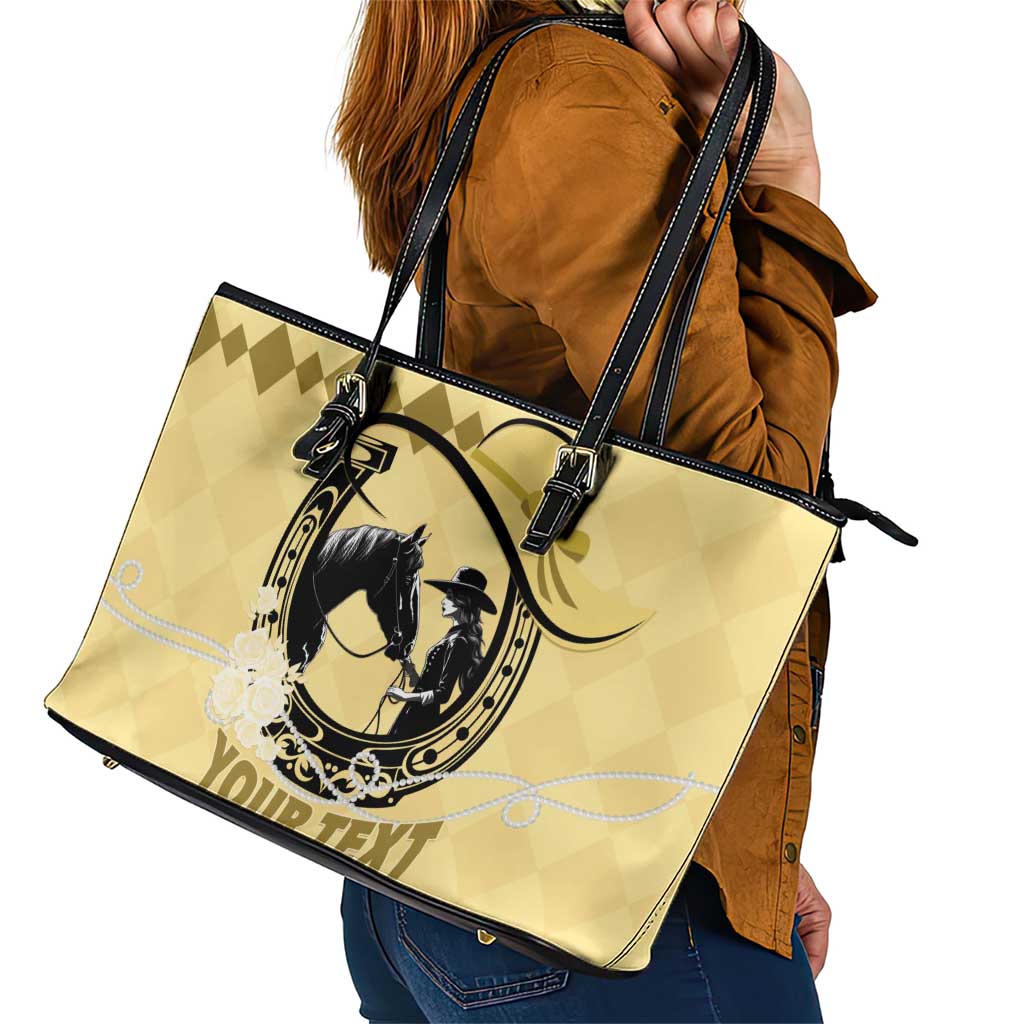 Personalized Kentucky Horse Racing Leather Tote Bag Beauty and The Horse Yellow Version LT01
