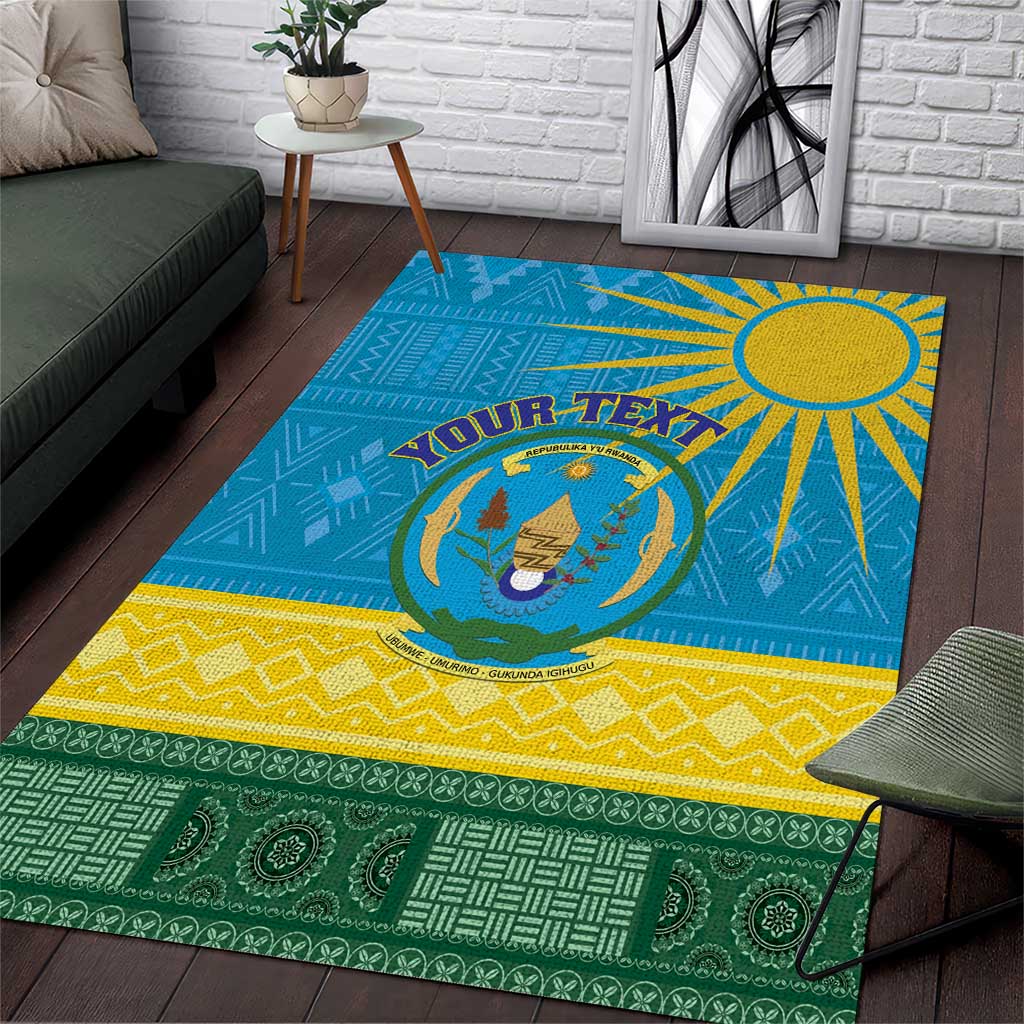 Personalized Rwanda Area Rug Coat of Arms With African Pattern LT01