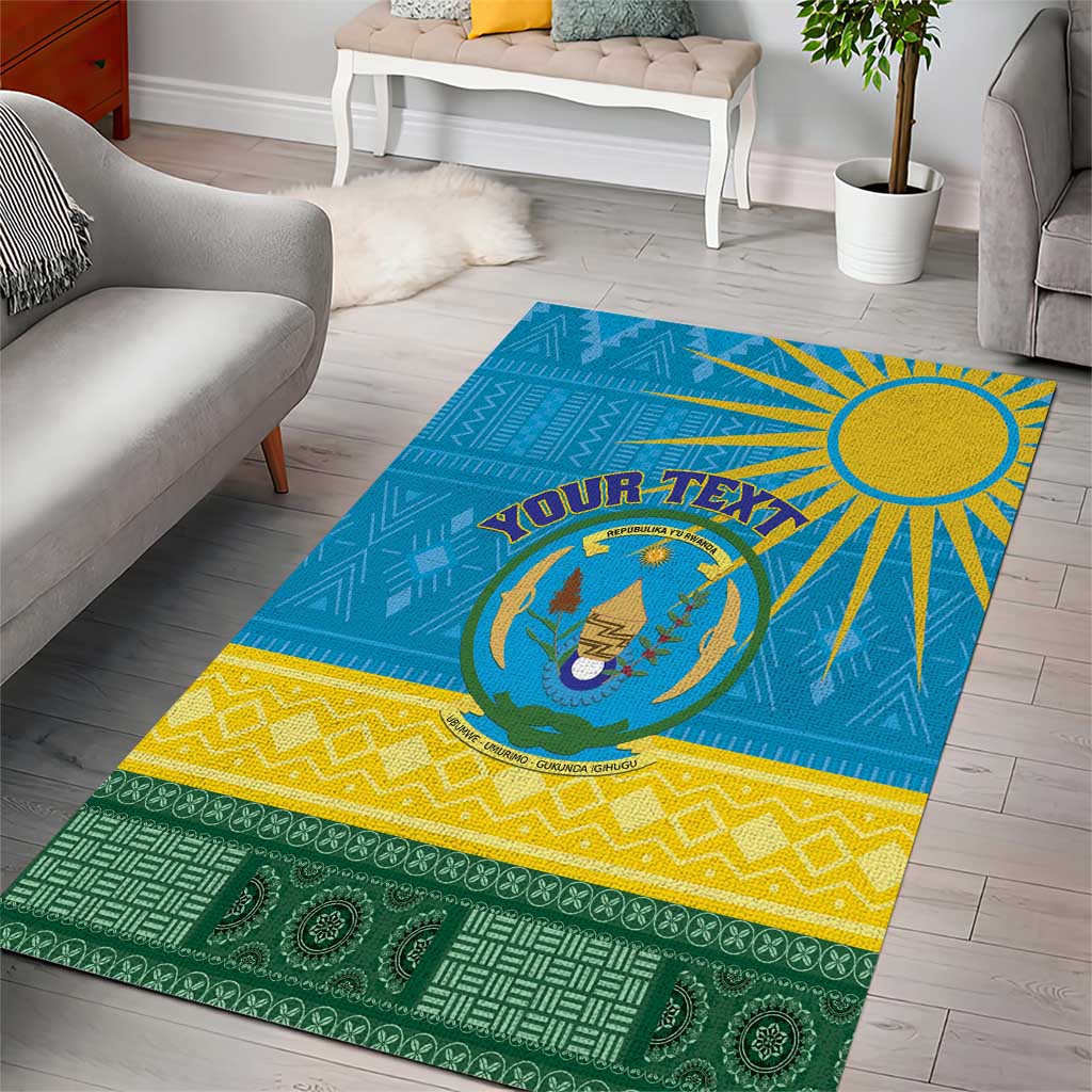 Personalized Rwanda Area Rug Coat of Arms With African Pattern LT01