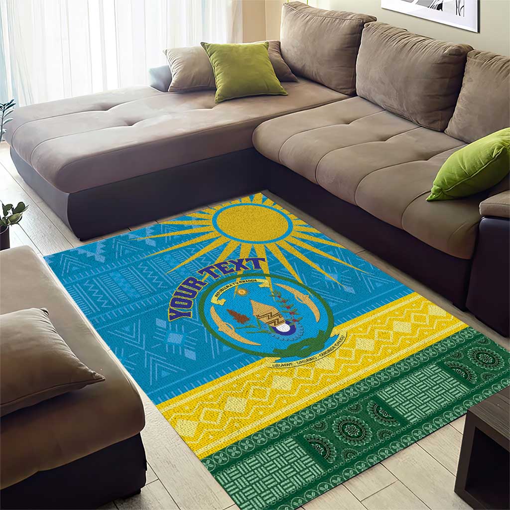 Personalized Rwanda Area Rug Coat of Arms With African Pattern LT01
