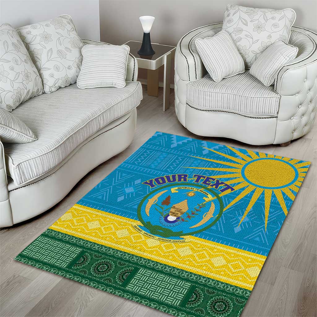 Personalized Rwanda Area Rug Coat of Arms With African Pattern LT01