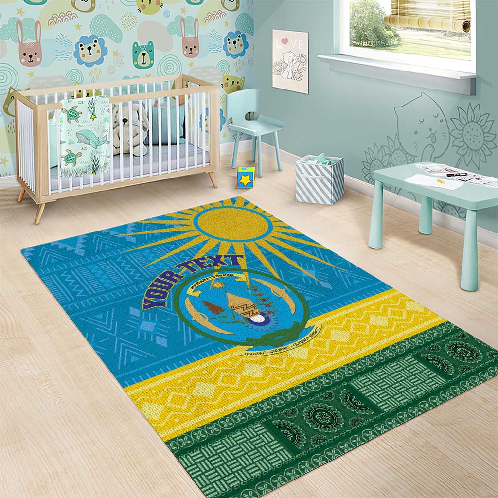 Personalized Rwanda Area Rug Coat of Arms With African Pattern LT01