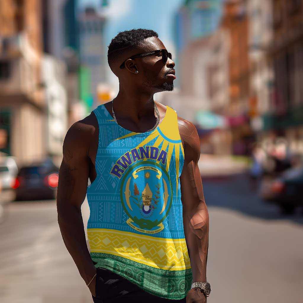 Personalized Rwanda Men Tank Top Coat of Arms With African Pattern LT01