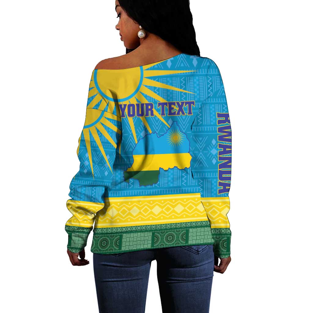 Personalized Rwanda Off Shoulder Sweater Coat of Arms With African Pattern LT01