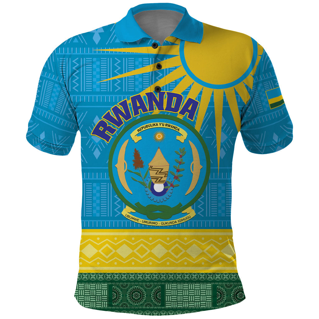 Personalized Rwanda Polo Shirt Coat of Arms With African Pattern LT01