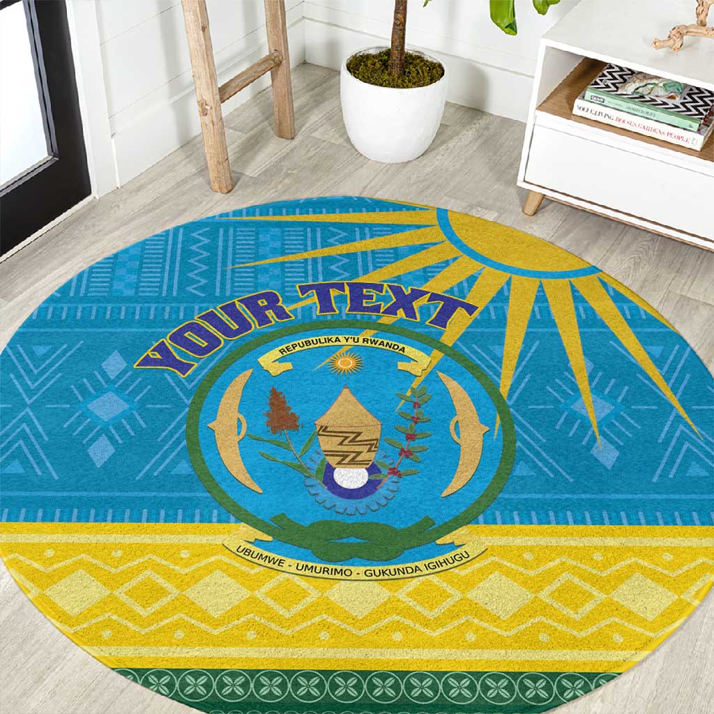 Personalized Rwanda Round Carpet Coat of Arms With African Pattern LT01