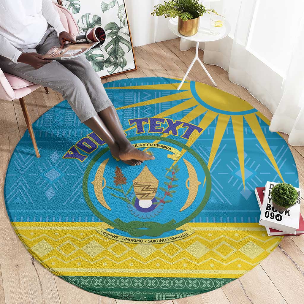 Personalized Rwanda Round Carpet Coat of Arms With African Pattern LT01