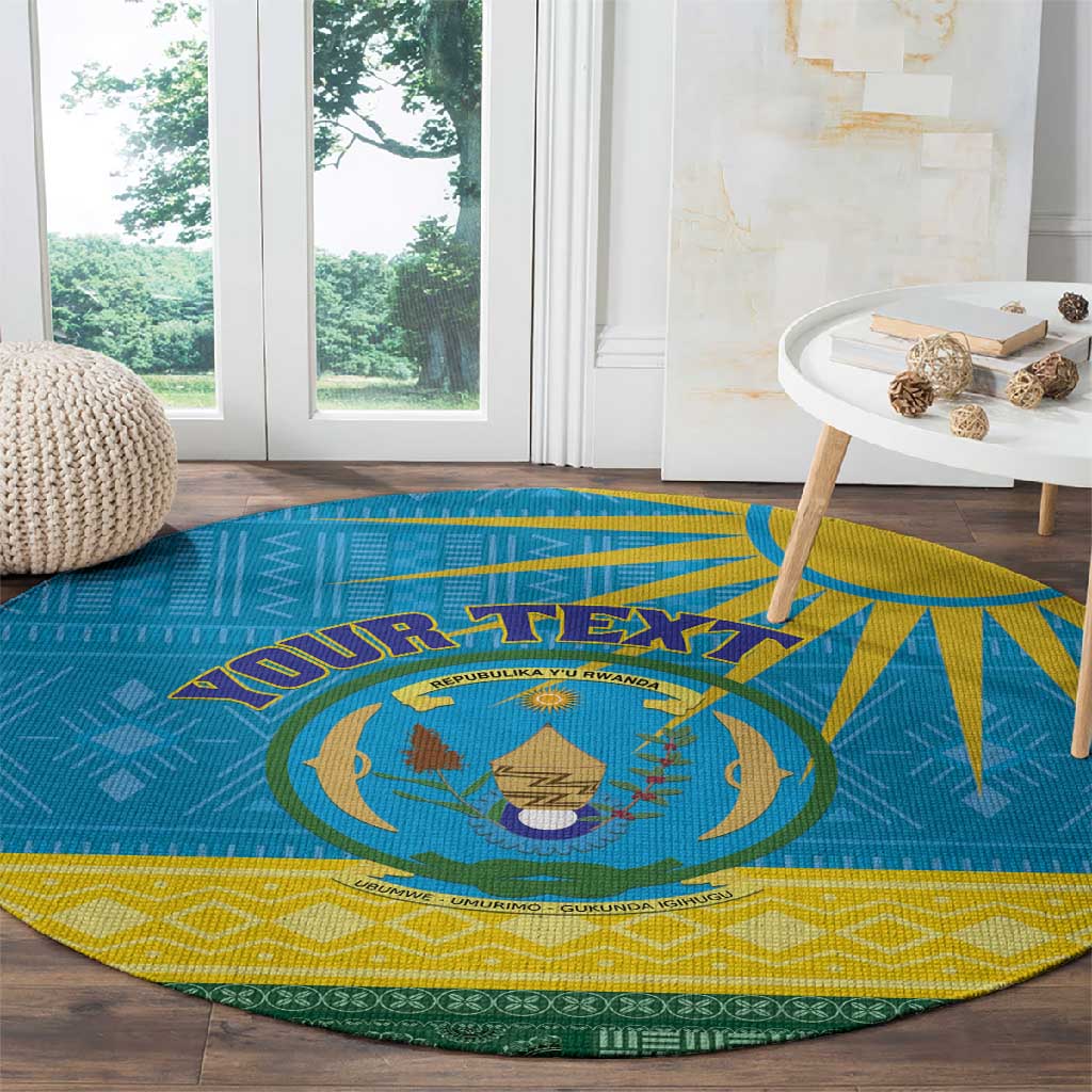 Personalized Rwanda Round Carpet Coat of Arms With African Pattern LT01