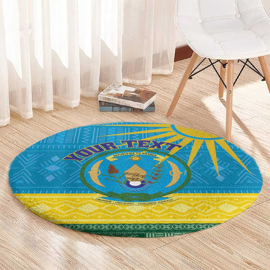 Personalized Rwanda Round Carpet Coat of Arms With African Pattern LT01