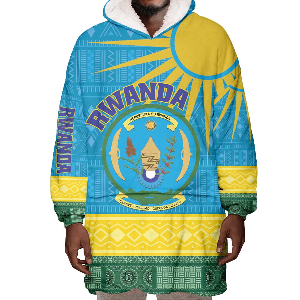 Personalized Rwanda Wearable Blanket Hoodie Coat of Arms With African Pattern LT01