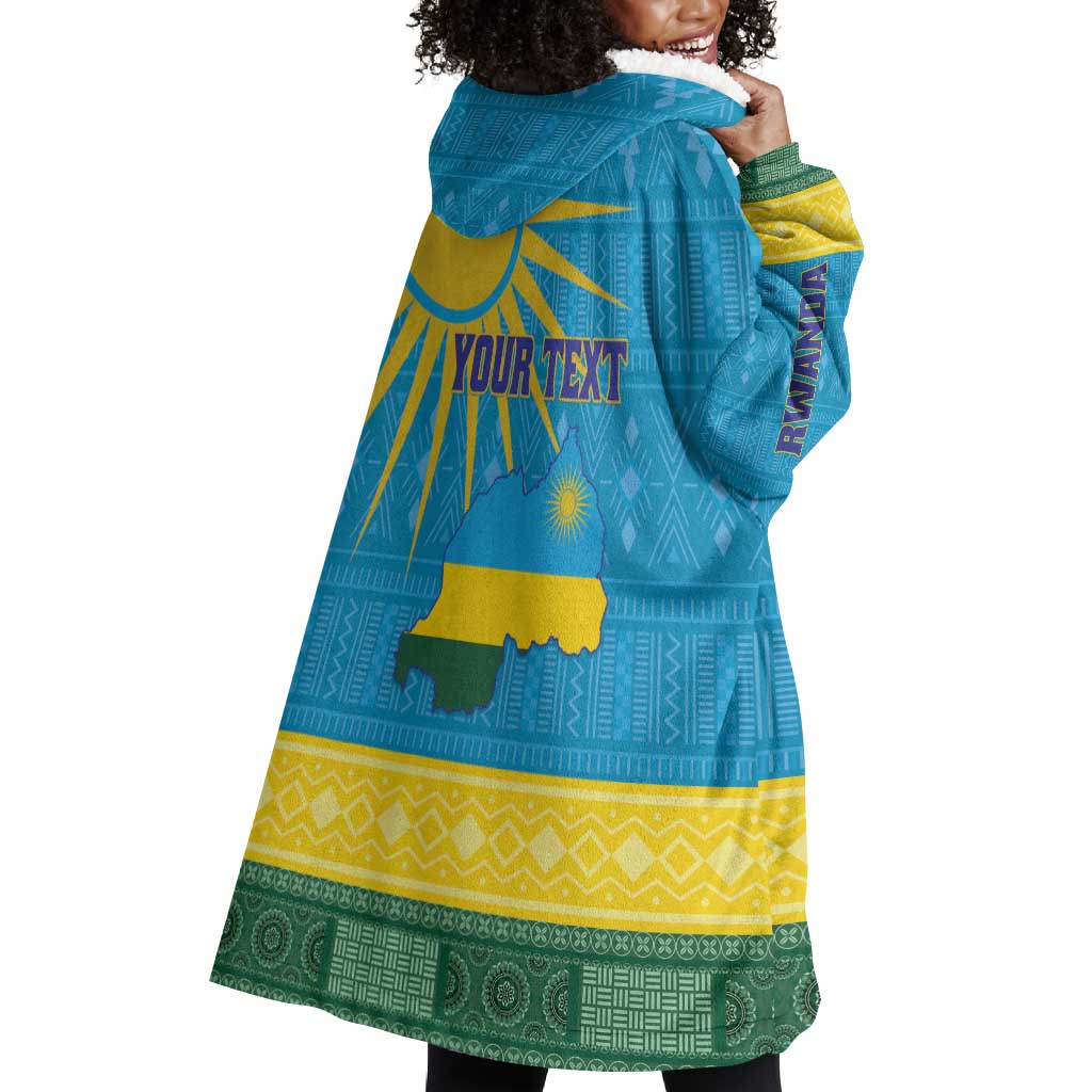Personalized Rwanda Wearable Blanket Hoodie Coat of Arms With African Pattern LT01